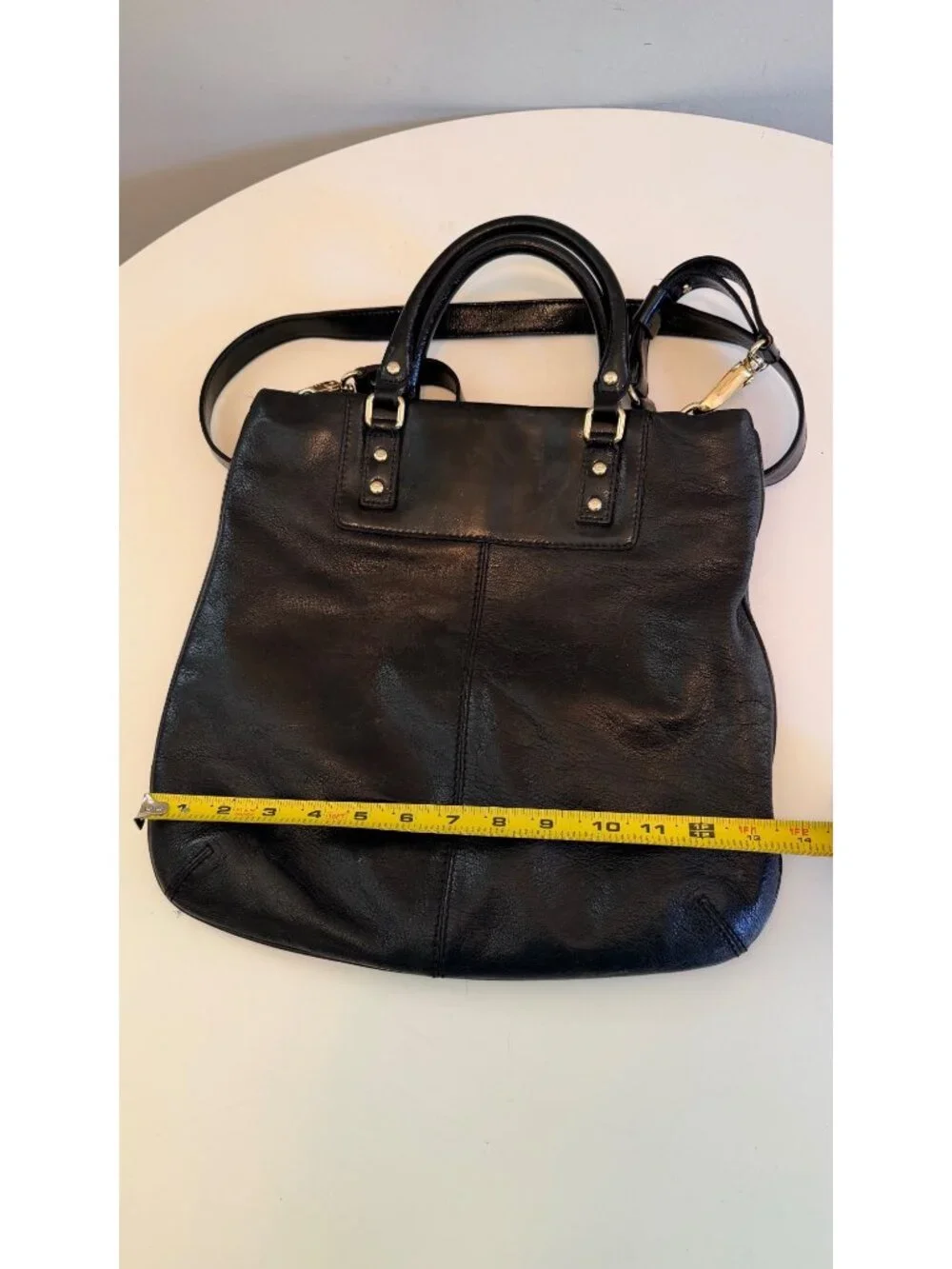 Kate Spade Black Leather Crossbody Tote With Polka Dot Lining & Adjustable Strap